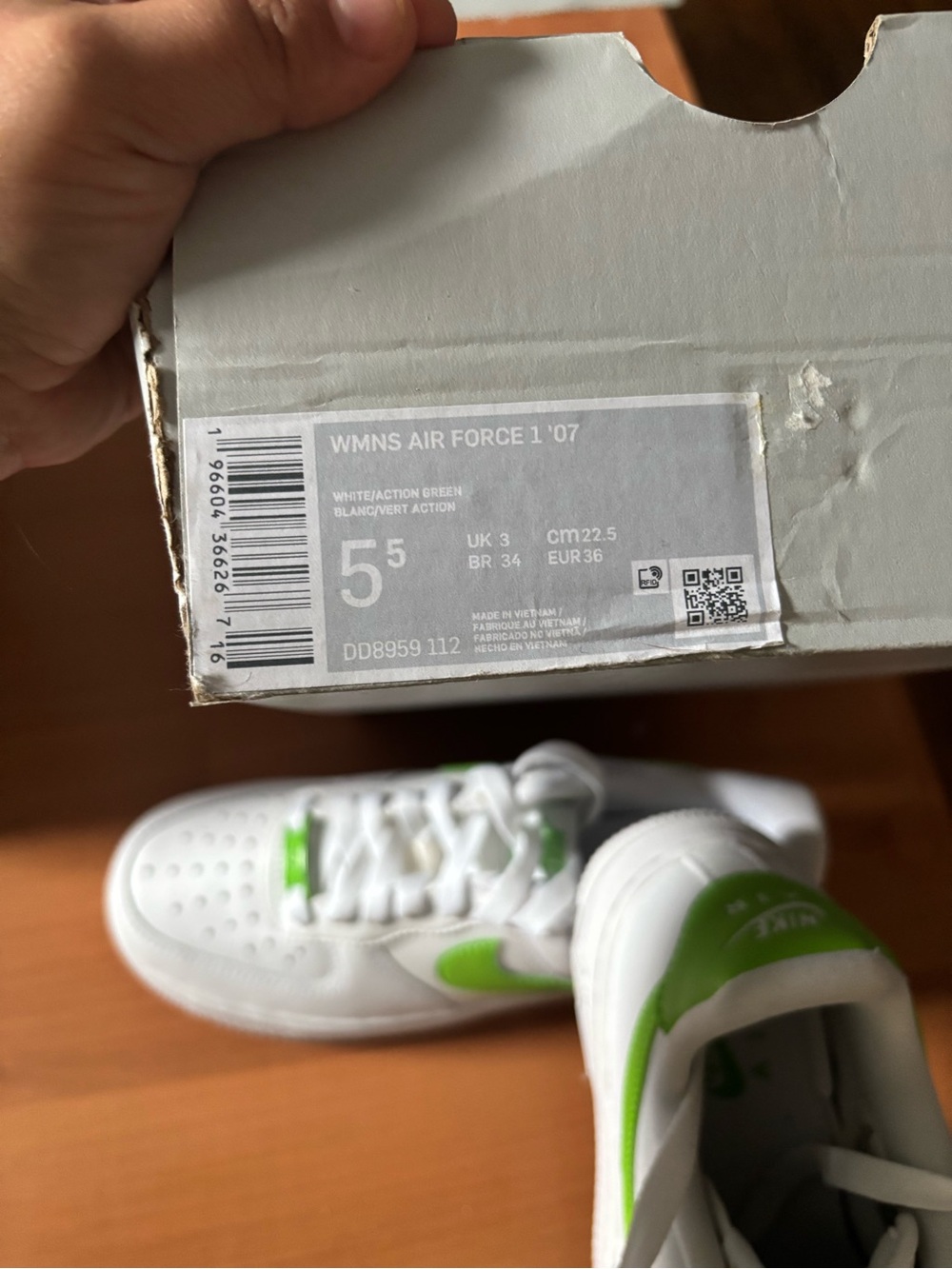 Nike White Sneakers with Bright Green Swoosh image 5